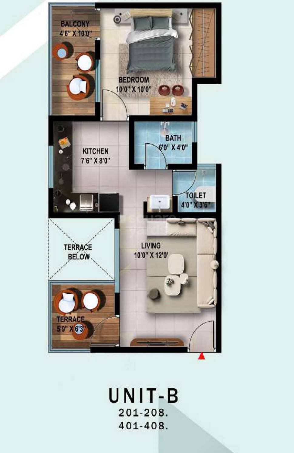 Floor plan of 1 BHK 588 Sq. Ft. Apartment in Vastushilp Krushnarang Residency, Pune