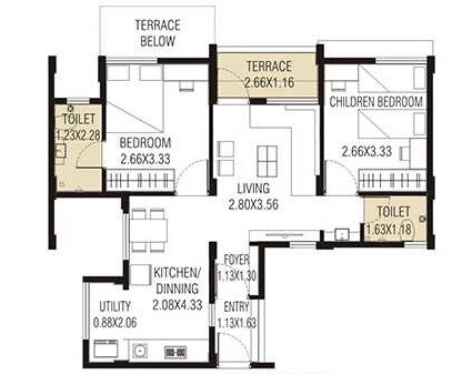 Floor plan of 2 BHK 541 Sq. Ft. Apartment in Vastushodh Anandgram Ketkawale, Pune