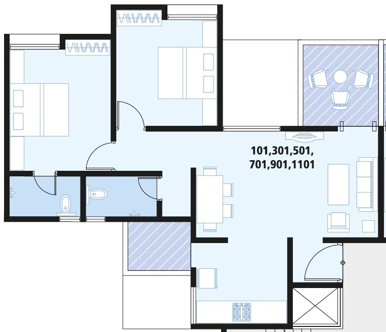 Floor plan of 2 BHK 515 Sq. Ft. Apartment in Vastushodh Cavansite, Pune
