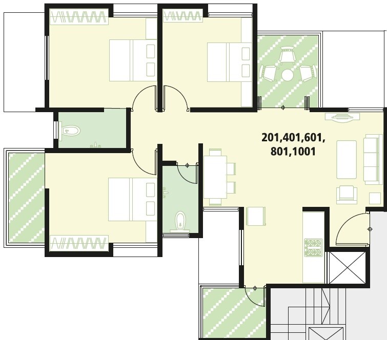 Floor plan of 3 BHK 903 Sq. Ft. Apartment in Vastushodh Cavansite, Pune