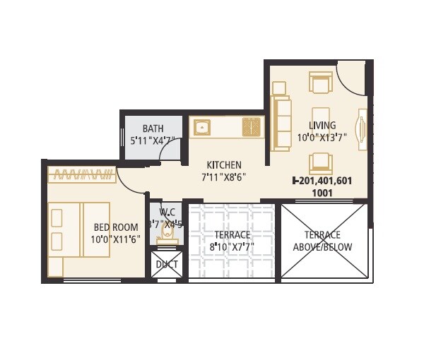 Floor plan of 1 BHK 309 Sq. Ft. Apartment in Vastushodh Urbangram Chakan, Pune