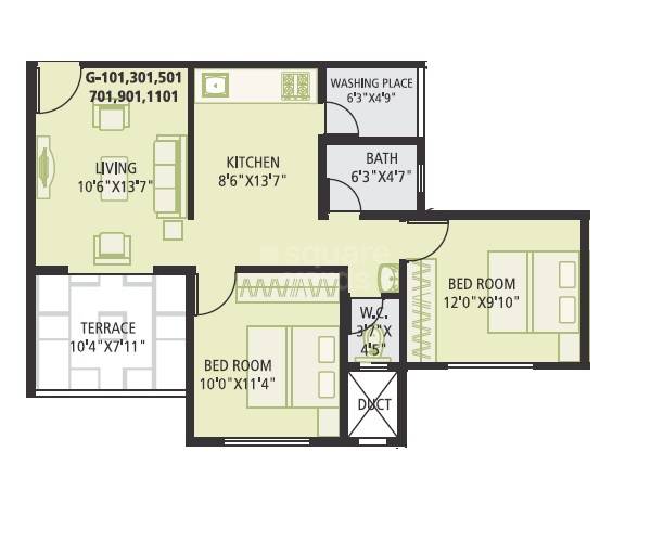 Floor plan of 2 BHK 600 Sq. Ft. Apartment in Vastushodh Urbangram Chakan, Pune