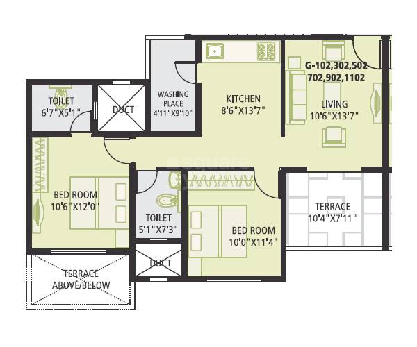 Floor plan of 2 BHK 650 Sq. Ft. Apartment in Vastushodh Urbangram Chakan, Pune