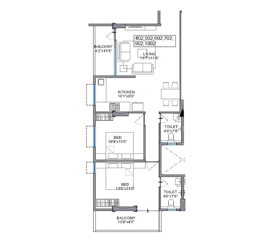 2 BHK 816 Sq. Ft. Apartment