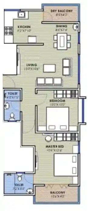Floor plan of 2 BHK 637 Sq. Ft. Apartment in Vastuspace Stella Apex, Pune