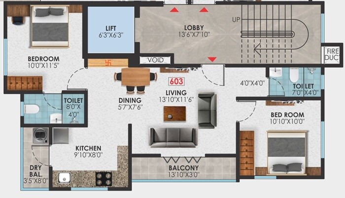 Floor plan of 2 BHK 793 Sq. Ft. Apartment in Vastuspace Stella Blue, Pune