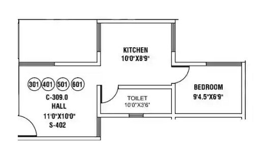 Floor plan of 1 BHK 402 Sq. Ft. Apartment in Vastuyog Dnyan Laxmi, Pune