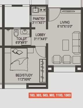 Floor plan of 1 BHK 326 Sq. Ft. Apartment in Vasudha Etasha, Pune