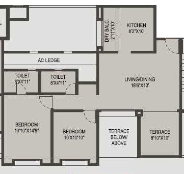 Floor plan of 2 BHK 896 Sq. Ft. Apartment in Vasudha Etasha, Pune