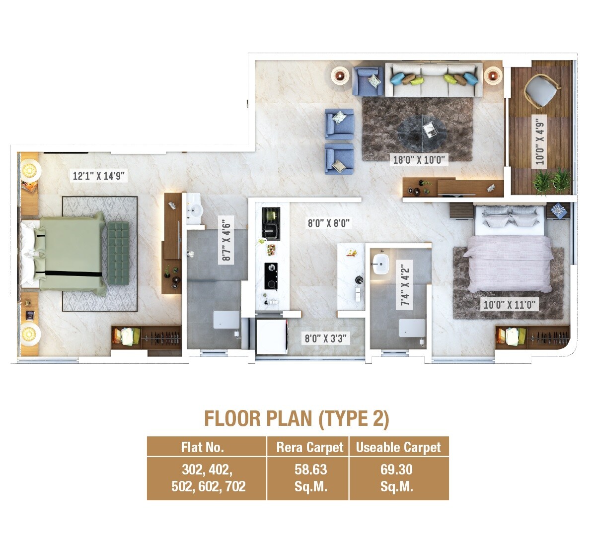 2 BHK 631 Sq. Ft. Apartment