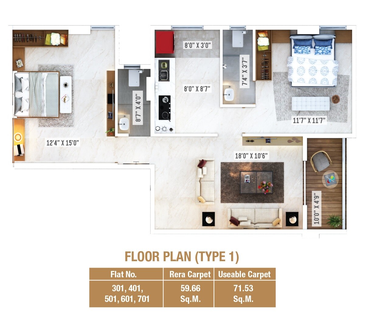 2 BHK 642 Sq. Ft. Apartment
