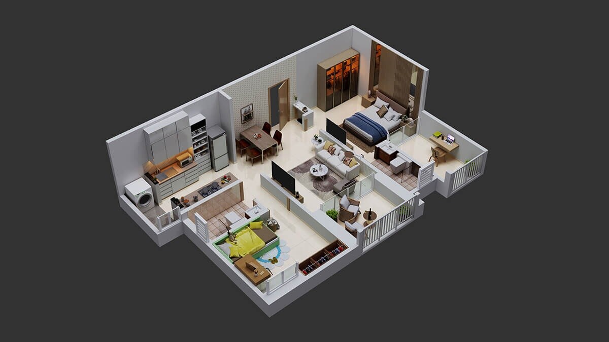 Floor plan of 2 BHK 617 Sq. Ft. Apartment in Vasupujya Neco Beaumont, Pune