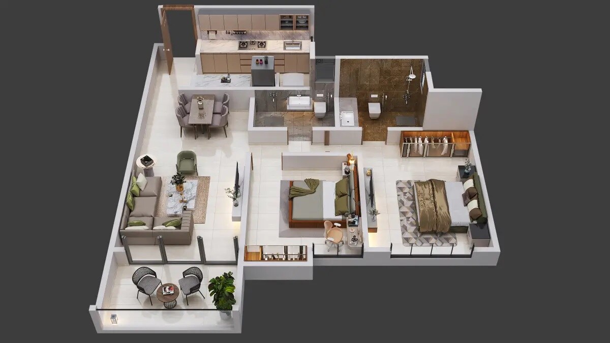 Floor plan of 2 BHK 817 Sq. Ft. Apartment in Vasupujya Neco Park Central, Pune