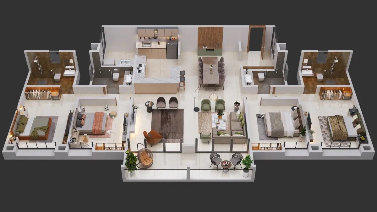Floor plan of 4 BHK 1718 Sq. Ft. Apartment in Vasupujya Neco Park Central, Pune