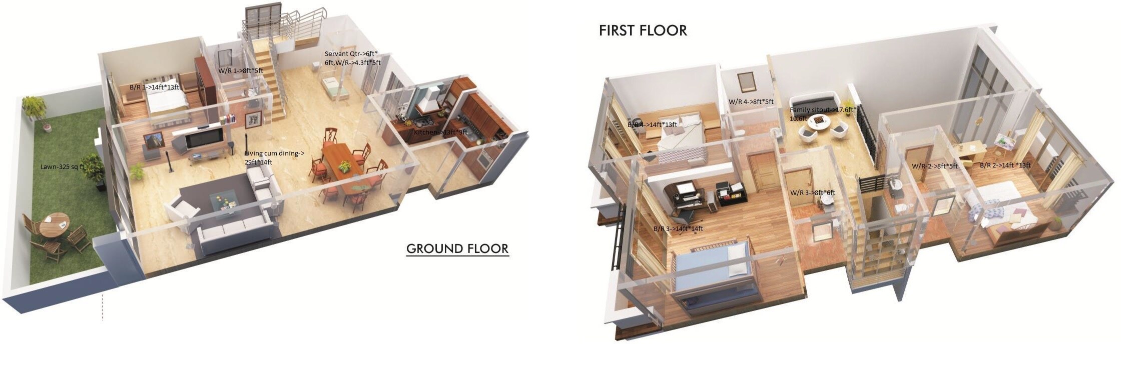 Floor plan of 4 BHK 3800 Sq. Ft. Villa in Vaswani Brookefield Manor, Pune