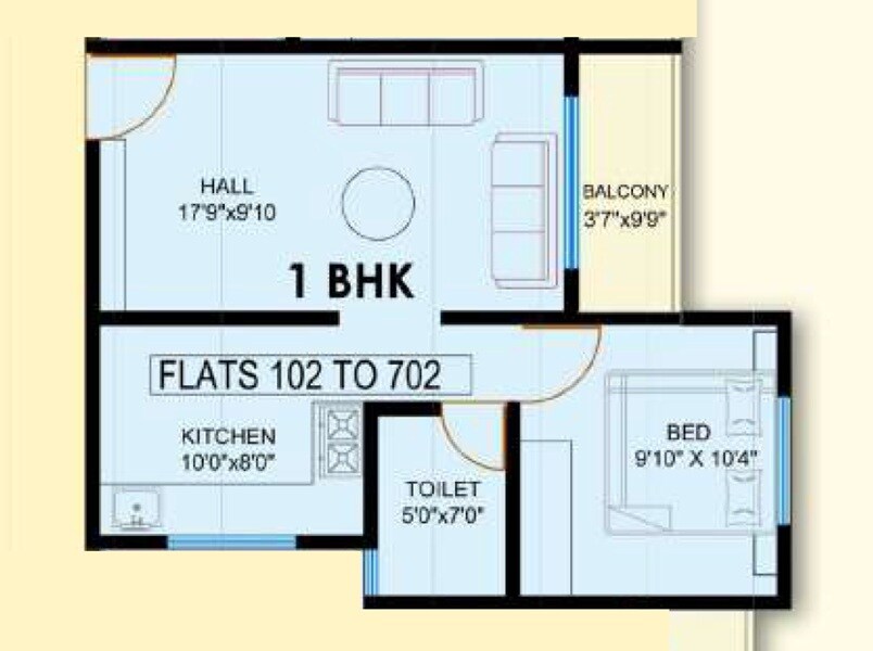 Floor plan of 1 BHK 449 Sq. Ft. Apartment in VB Global Silver Park, Pune