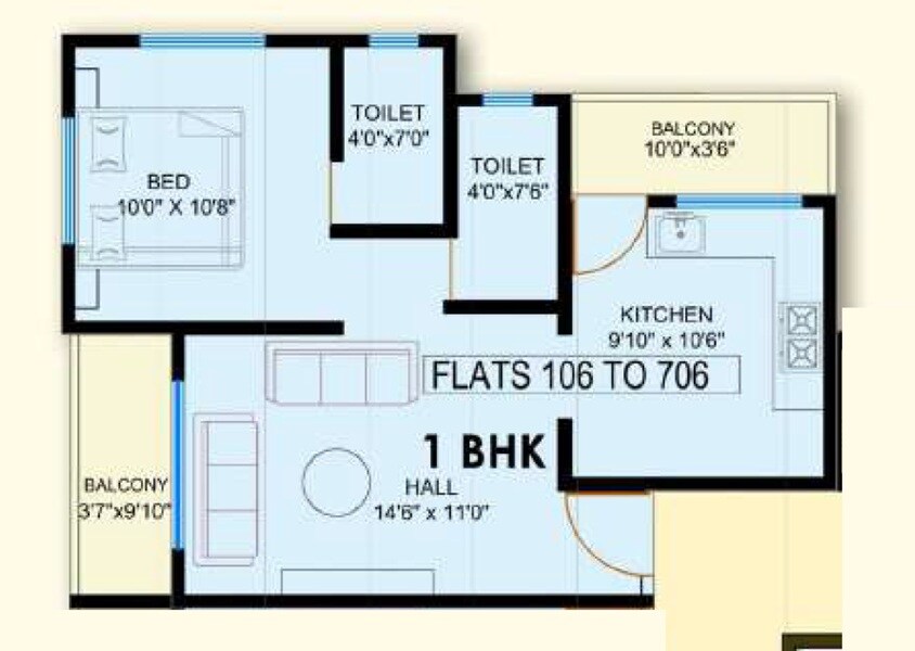 Floor plan of 1 BHK 553 Sq. Ft. Apartment in VB Global Silver Park, Pune