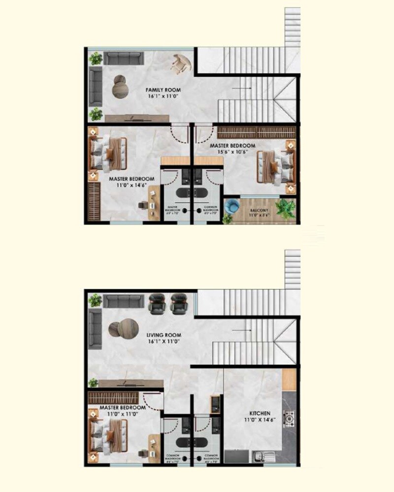 Floor plan of 3 BHK 1540 Sq. Ft. Row House in VB Global Silver Park, Pune