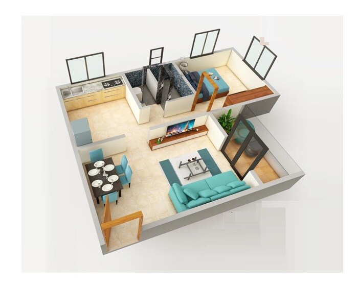 Floor plan of 1 BHK 456 Sq. Ft. Apartment in VB Navkar Height, Pune