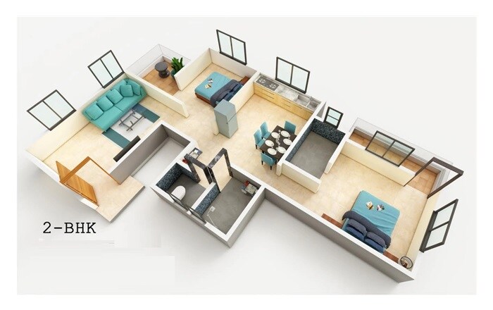 Floor plan of 2 BHK 728 Sq. Ft. Apartment in VB Navkar Height, Pune