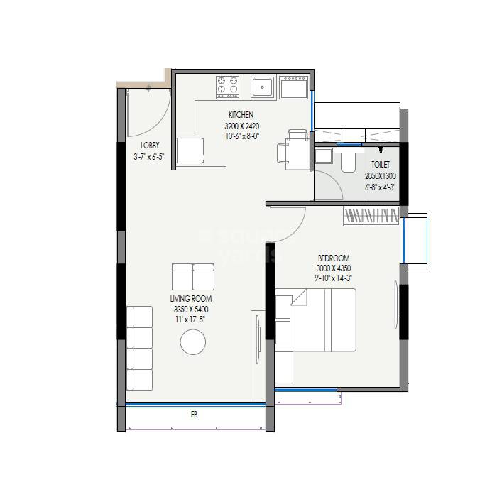 Floor plan of 1 BHK 403 Sq. Ft. Apartment in VCC Viara, Pune