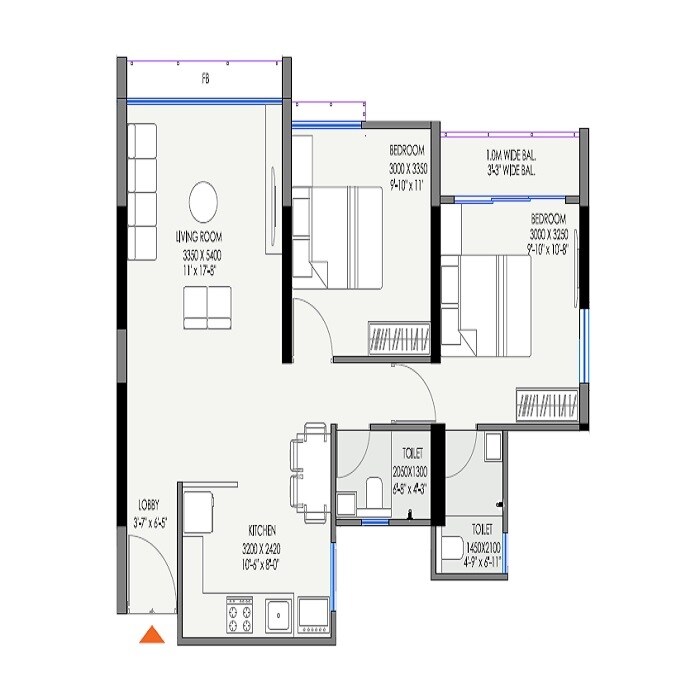 Floor plan of 2 BHK 700 Sq. Ft. Apartment in VCC Viara, Pune