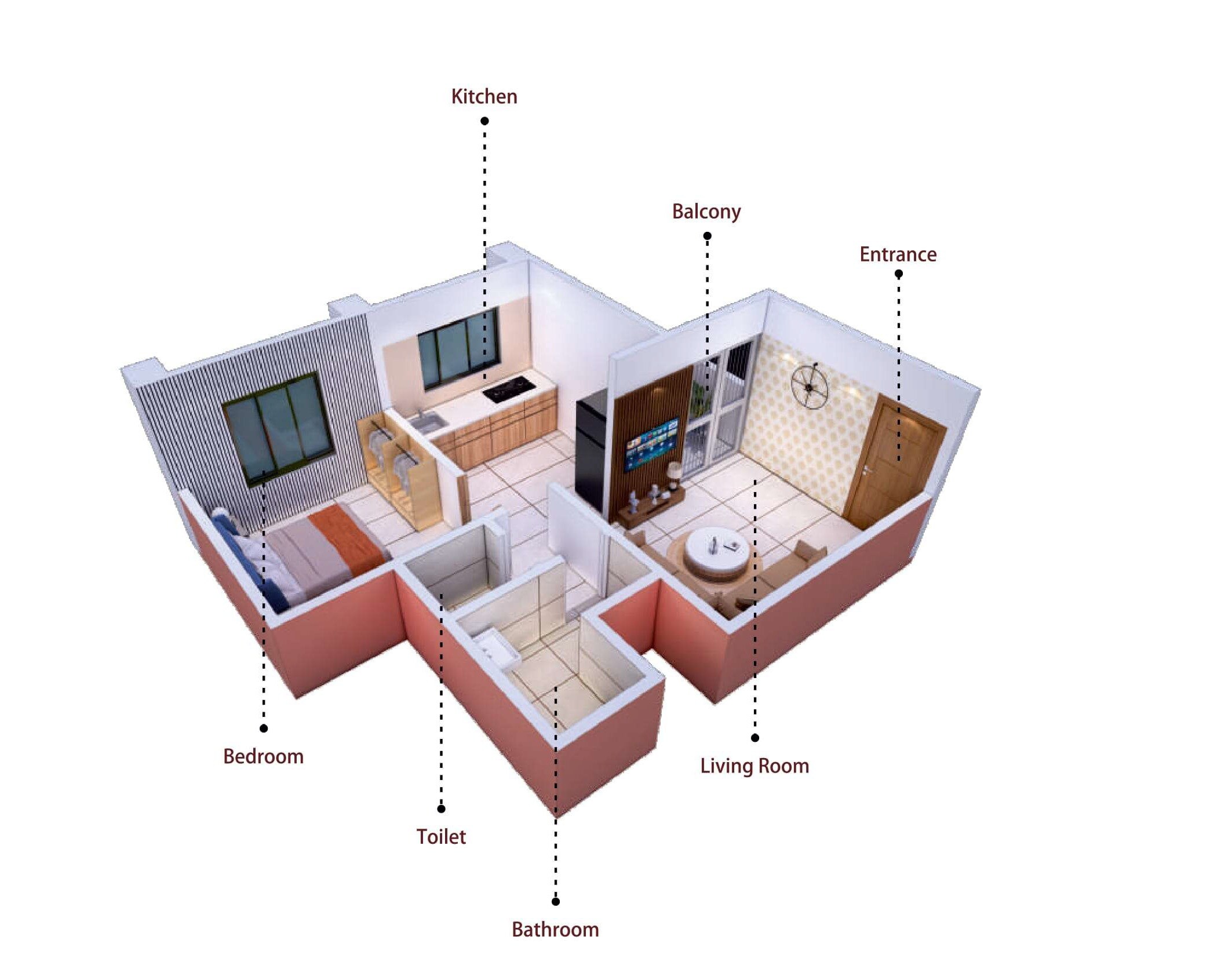 Floor plan of 1 BHK 435 Sq. Ft. Apartment in Ved Krushanrang, Pune