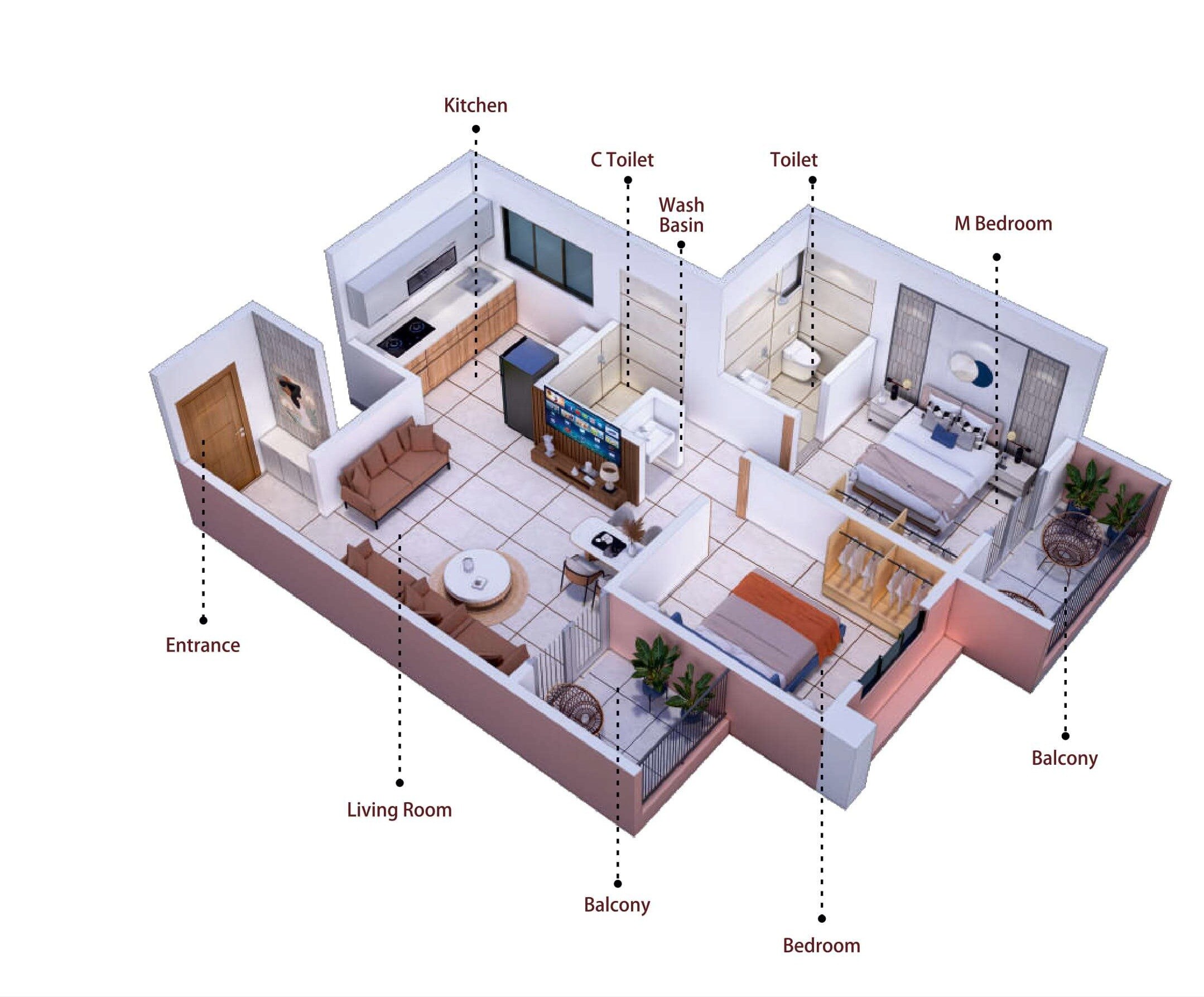 Floor plan of 2 BHK 549 Sq. Ft. Apartment in Ved Krushanrang, Pune