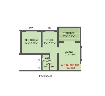 Floor plan of 1 BHK 431 Sq. Ft. Apartment in Ved Vihar Ravet, Pune