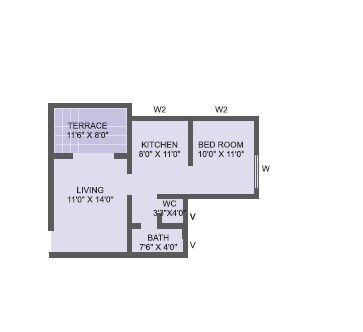 Floor plan of 1 BHK 472 Sq. Ft. Apartment in Ved Vihar Ravet, Pune