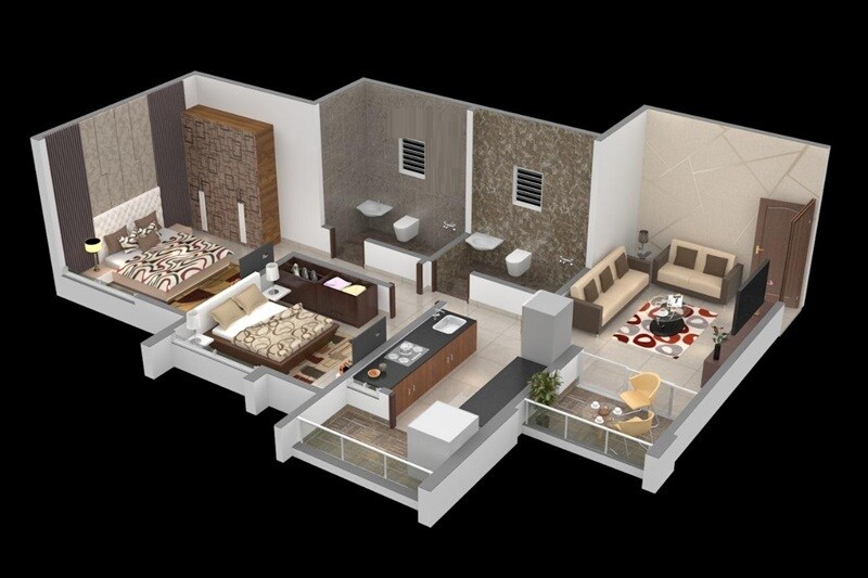 Floor plan of 2 BHK 642 Sq. Ft. Apartment in Vedant Abharan, Pune