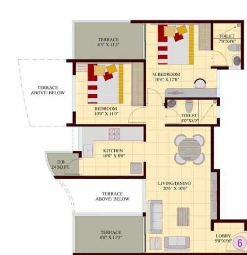 Floor plan of 2 BHK Apartment - 647 sq. ft. in Vedant Kingston Atlantis, Pune