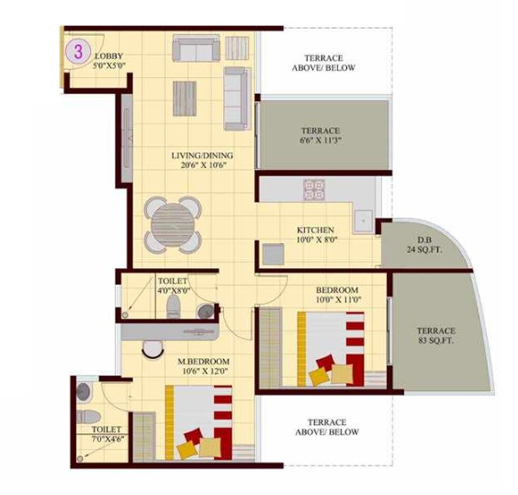 Floor plan of 2 BHK Apartment - 857 sq. ft. in Vedant Kingston Atlantis, Pune