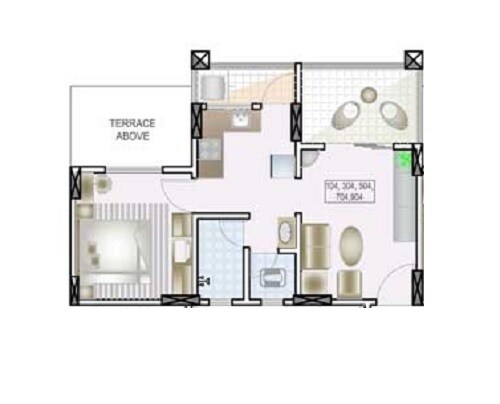 Floor plan of 1 BHK 326 Sq. Ft. Apartment in Vedant Kingston Serene, Pune