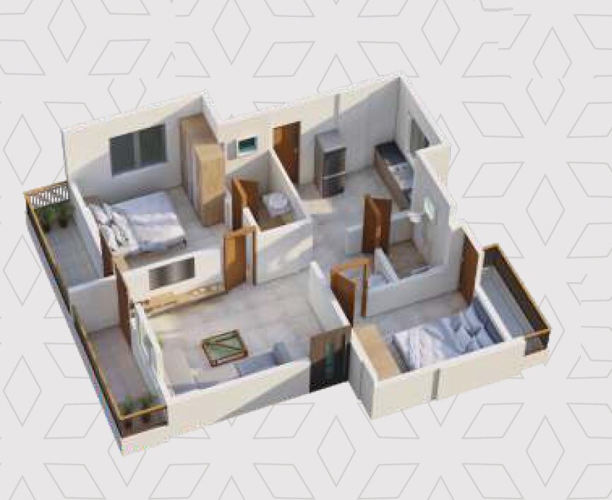 Floor plan of 2 BHK Apartment - 755 sq. ft. in Vedant Pride, Pune