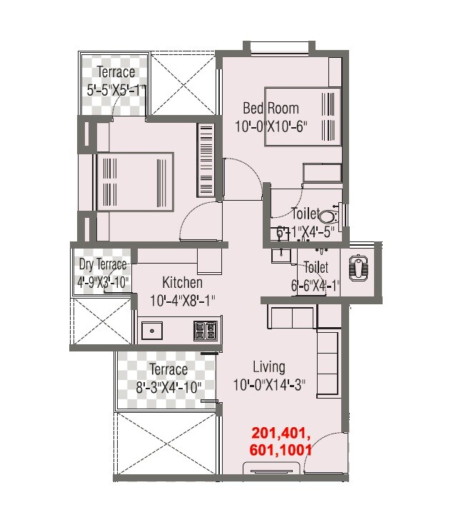 Floor plan of 2 BHK 514 Sq. Ft. Apartment in Vedantha Maanya Heights, Pune
