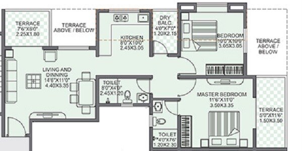 Floor plan of 2 BHK 485 Sq. Ft. Apartment in Veddant Ganesh Bella Montana, Pune