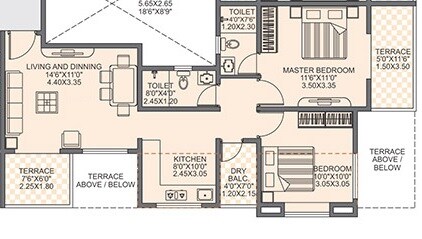 Floor plan of 2 BHK 563 Sq. Ft. Apartment in Veddant Ganesh Bella Montana, Pune