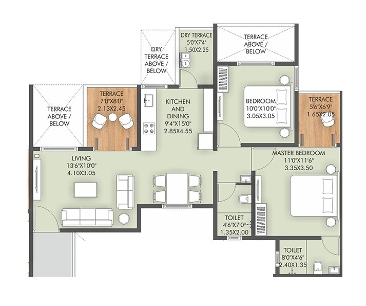 Floor plan of 2 BHK 722 Sq. Ft. Apartment in Veddant Ganesh Bella Rossa Phase 2, Pune