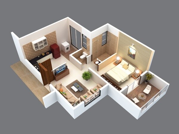 Floor plan of 1 BHK 368 Sq. Ft. Apartment in Vednirmitee Aabhas, Pune
