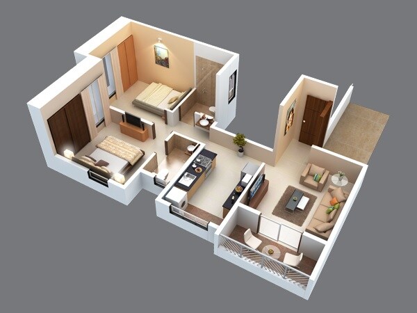 Floor plan of 2 BHK 585 Sq. Ft. Apartment in Vednirmitee Aabhas, Pune
