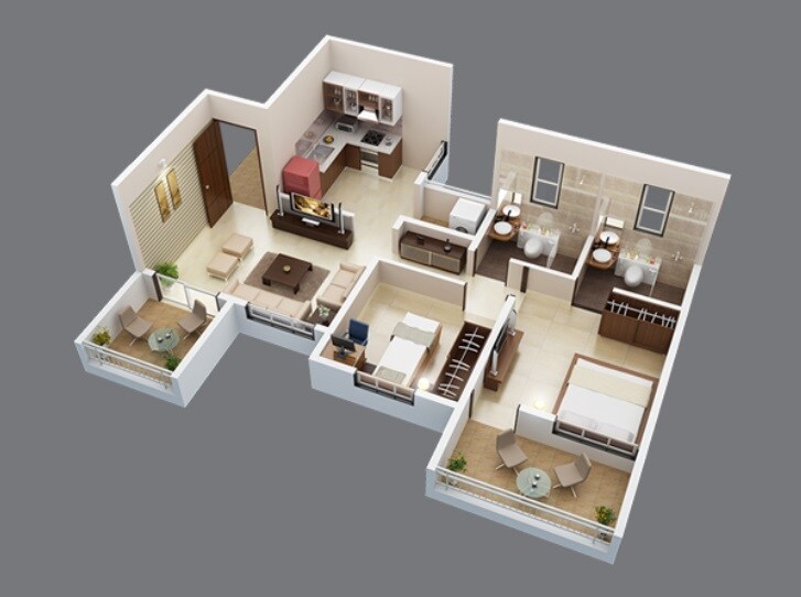 Floor plan of 2 BHK 723 Sq. Ft. Apartment in Vednirmitee Aashritha, Pune