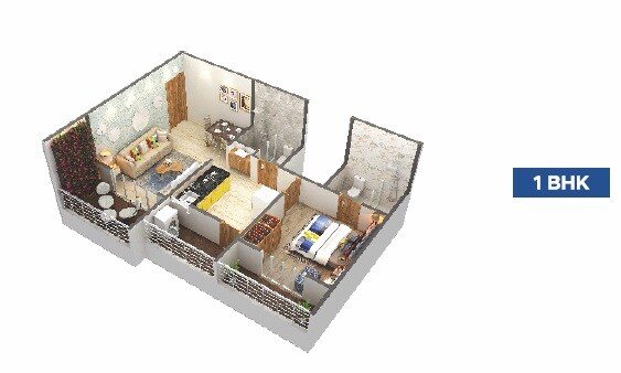Floor plan of 1 BHK 557 Sq. Ft. Apartment in Vednirmitee Tanish, Pune