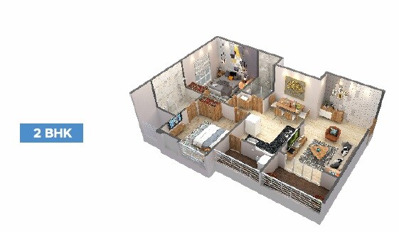 Floor plan of 2 BHK 740 Sq. Ft. Apartment in Vednirmitee Tanish, Pune