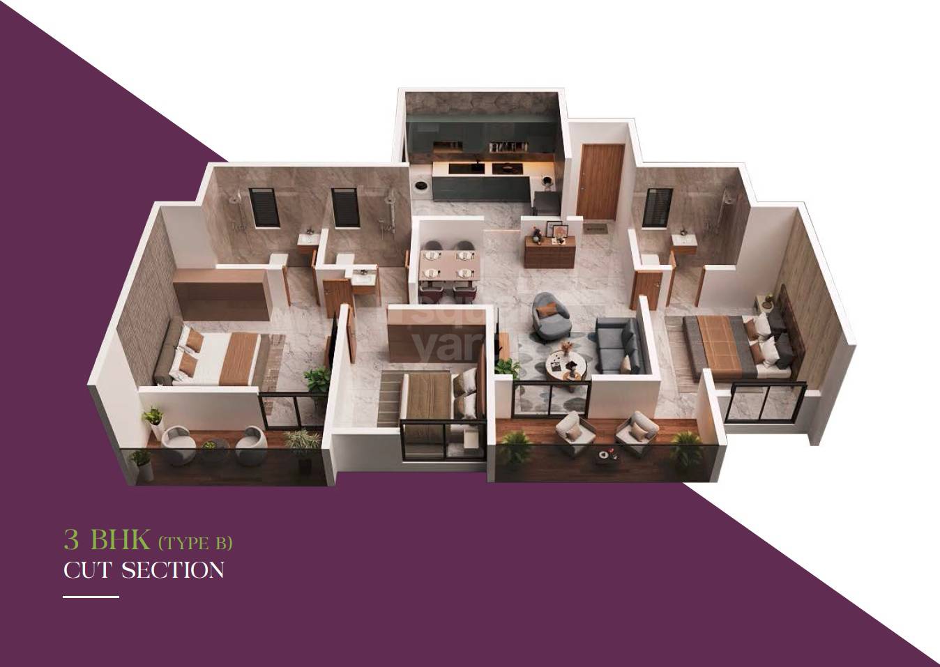 3 BHK 1050 Sq. Ft. Apartment