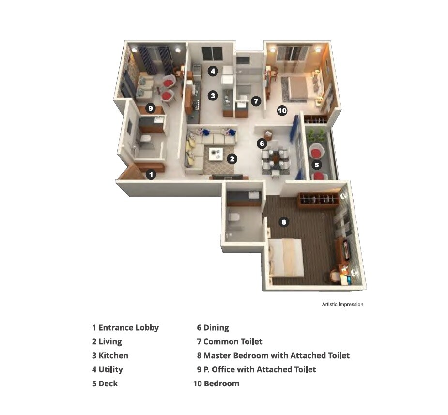 Floor plan of 2 BHK 800 Sq. Ft. Apartment in Venkatesh Erandwane Central, Pune