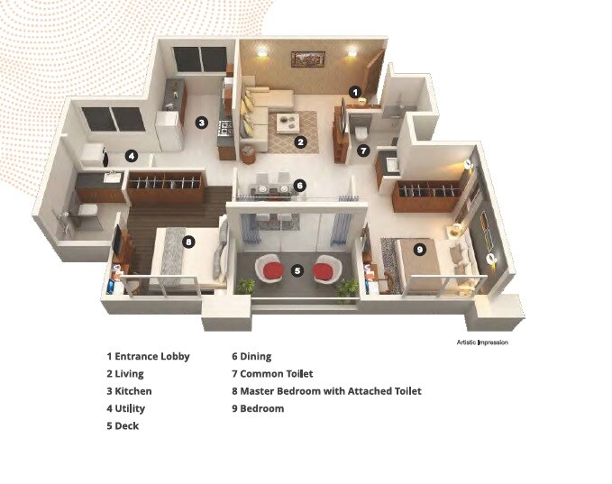 Floor plan of 2 BHK 778 Sq. Ft. Apartment in Venkatesh Erandwane Central, Pune
