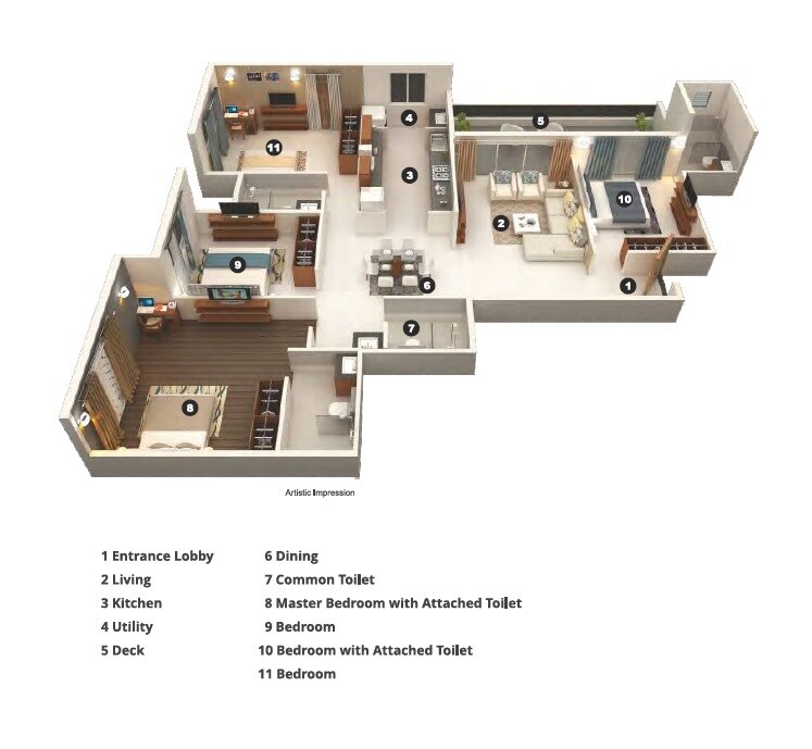 Floor plan of 4 BHK 1623 Sq. Ft. Apartment in Venkatesh Erandwane Central, Pune