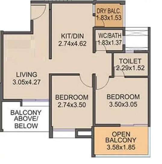 Floor plan of 2 BHK 537 Sq. Ft. Apartment in Venkatesh Graffiti, Pune