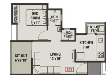 Floor plan of 1 BHK 438 Sq. Ft. Apartment in Venkatesh Lake Life, Pune
